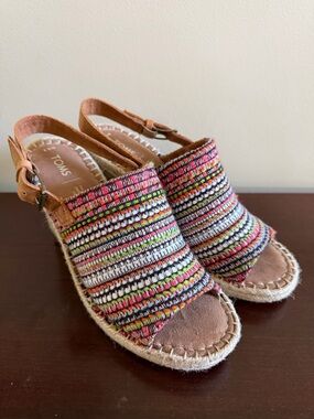 TOMS Multicolor Woven Espadrille Wedges - Pink, Orange, White